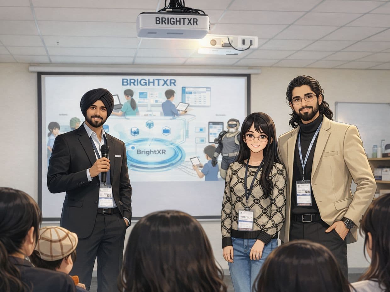 Student wearing AR headset engaging with interactive 3D educational content